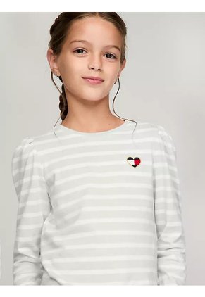 Camiseta Blanca Manga Larga De Rayas Tommy Hilfiger