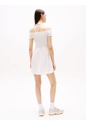Vestido Blanco Corto Evasé De Cuello Halter Tommy Jeans