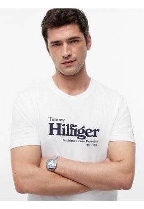 Camiseta Blanca De Punto Con Logo Gráfico Tommy Hilfiger