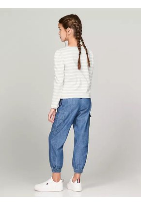 Camiseta Blanca Manga Larga De Rayas Tommy Hilfiger