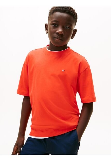 Camiseta Naranja De Punto Con Logo Bordado Tommy Hilfiger