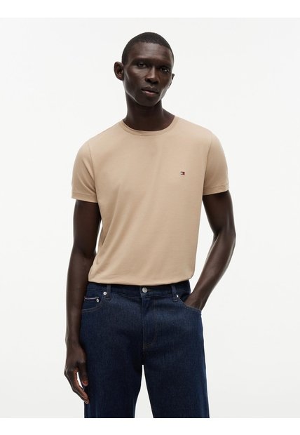 Camiseta Beige De Cuello Redondo Y Corte Extra Slim Tommy Hilfiger