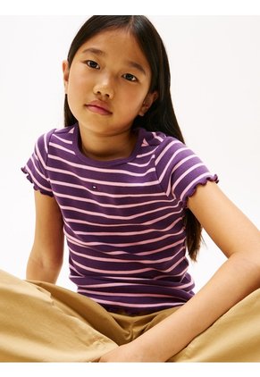 Top Morado De Punto Acanalado De Manga Corta Tommy Hilfiger