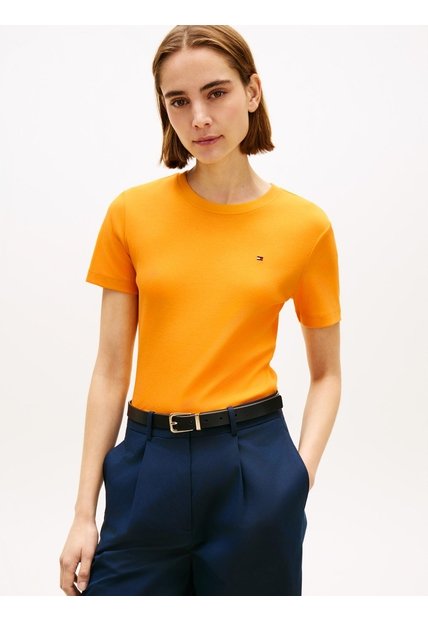 Camiseta Naranja Slim De Cuello Redondo Tommy Hilfiger