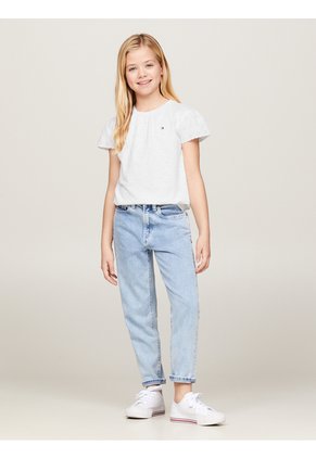 Camiseta Blanca Con Mangas Caladas Y Monograma TH Tommy Hilfiger