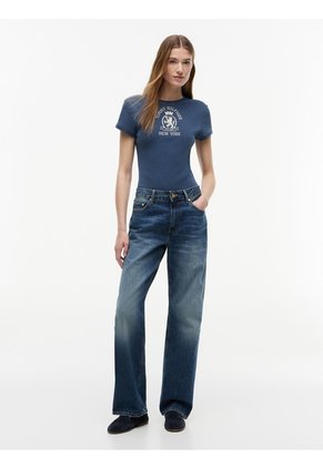 Camiseta Azul Marino De Corte Slim Con Escudo Tommy Hilfiger