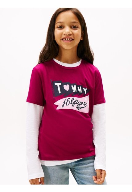 Camiseta Morado De Cuello Redondo Con Logo Tommy Hilfiger