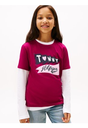 Camiseta Morado De Cuello Redondo Con Logo Tommy Hilfiger