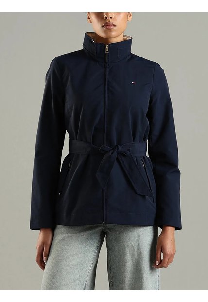 Chaqueta Azul Marino Yatch Con Cinturón Anudable Y Logo Tommy Hilfiger