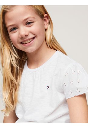Camiseta Blanca Con Mangas Caladas Y Monograma TH Tommy Hilfiger