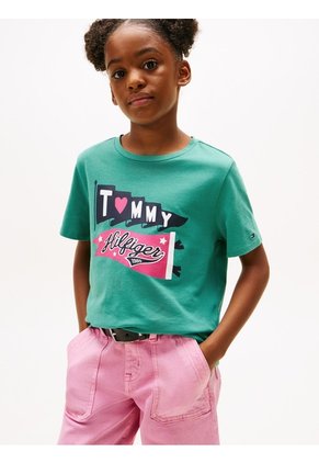 Camiseta Verde De Cuello Redondo Con Logo Tommy Hilfiger