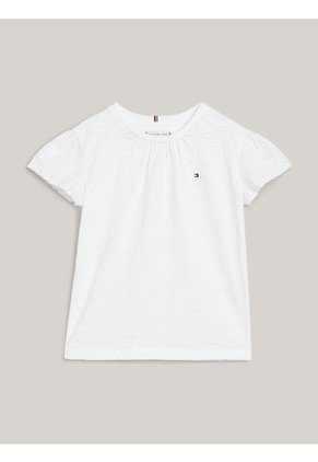 Camiseta Blanca Con Mangas Caladas Y Monograma TH Tommy Hilfiger
