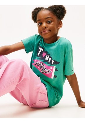 Camiseta Verde De Cuello Redondo Con Logo Tommy Hilfiger