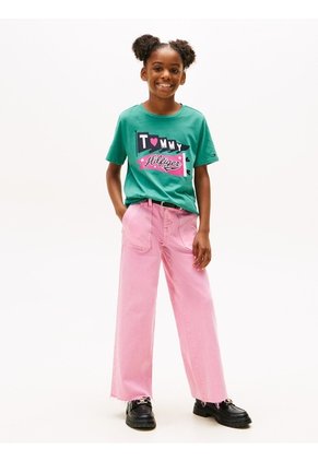 Camiseta Verde De Cuello Redondo Con Logo Tommy Hilfiger