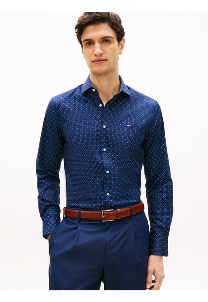Camisa Azul De Manga Larga Con Estampado Geométrico Tommy Hilfiger