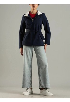 Chaqueta Azul Marino Yatch Con Cinturón Anudable Y Logo Tommy Hilfiger