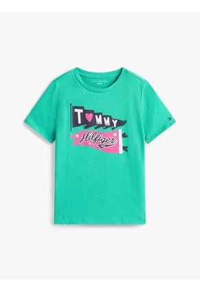 Camiseta Verde De Cuello Redondo Con Logo Tommy Hilfiger
