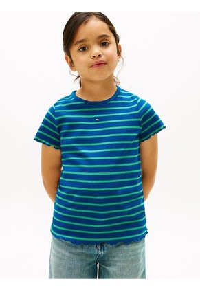 Top Azul De Punto Acanalado De Manga Corta Tommy Hilfiger