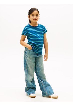 Top Azul De Punto Acanalado De Manga Corta Tommy Hilfiger
