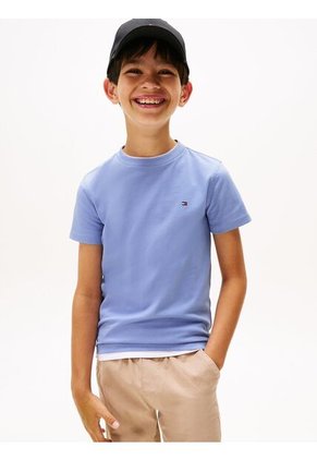 Camiseta Celeste De Punto Con Logo Bordado Tommy Hilfiger