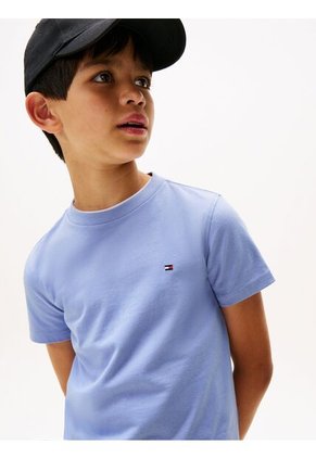 Camiseta Celeste De Punto Con Logo Bordado Tommy Hilfiger