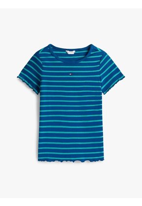 Top Azul De Punto Acanalado De Manga Corta Tommy Hilfiger