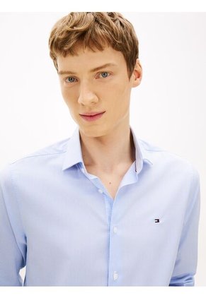 Camisa Azul Slim Con Rayas Finas Tommy Hilfiger