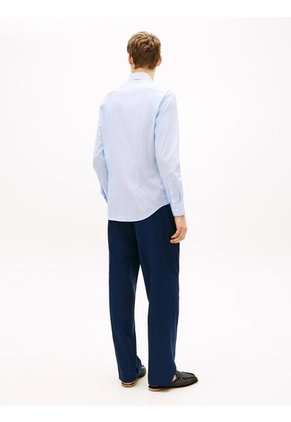 Camisa Azul Slim Con Rayas Finas Tommy Hilfiger