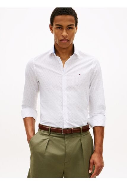 Camisa Blanca De Manga Larga Con Estampado Geométrico Tommy Hilfiger