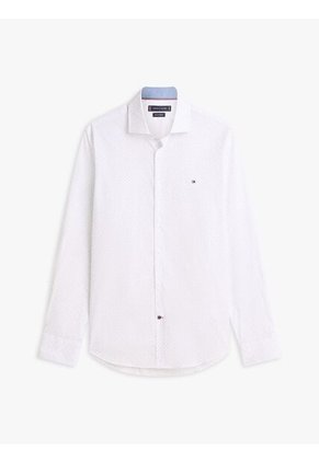 Camisa Blanca De Manga Larga Con Estampado Geométrico Tommy Hilfiger