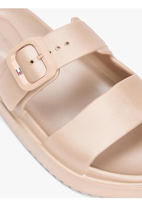 Sandalias Café Con Doble Tira Y Logo Esmaltado Tommy Hilfiger