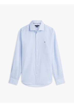 Camisa Celeste De Manga Larga Con Micro Estampado Tommy Hilfiger