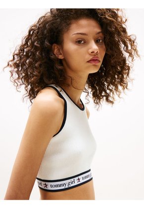 Camiseta Blanca De Tirantes Tommy Girl Cropped Tommy Jeans