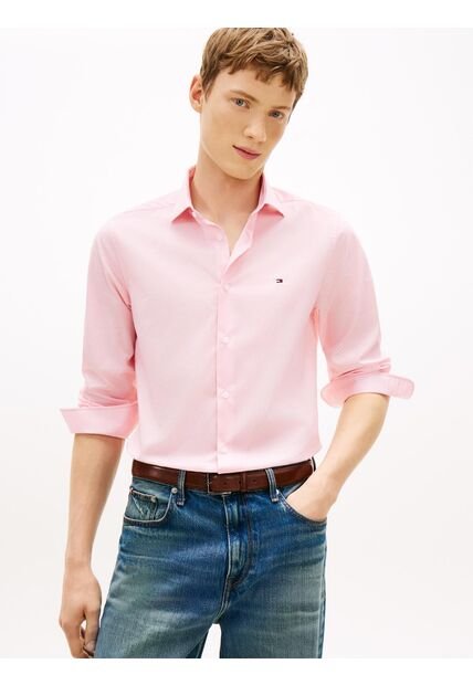 Camisa Rosa De Manga Larga Con Micro Estampado Tommy Hilfiger
