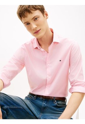 Camisa Rosa De Manga Larga Con Micro Estampado Tommy Hilfiger
