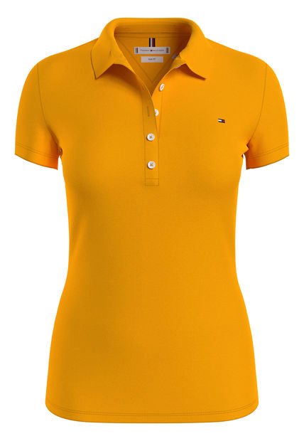 Polo Con Tapeta De Cinco Botones Corte Slim Para Mujer Tommy Hilfiger Mujer Amarillo Tommy Hilfiger