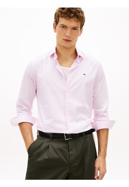 Camisa Rosa Slim Con Rayas Finas Tommy Hilfiger