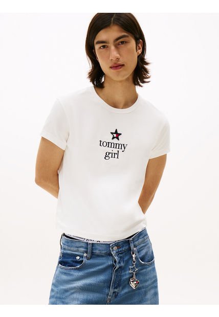 Camiseta Blanca De Corte Regular Tommy Girl Tommy Jeans
