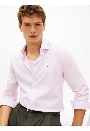 Camisa Rosa Slim Con Rayas Finas Tommy Hilfiger