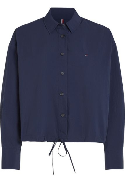 Blusa Azul Corta A Rayas Con Cordón Ajustable Tommy Hilfiger