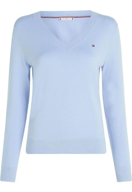 Saco Celeste De Punto Con Cuello En V Tommy Hilfiger