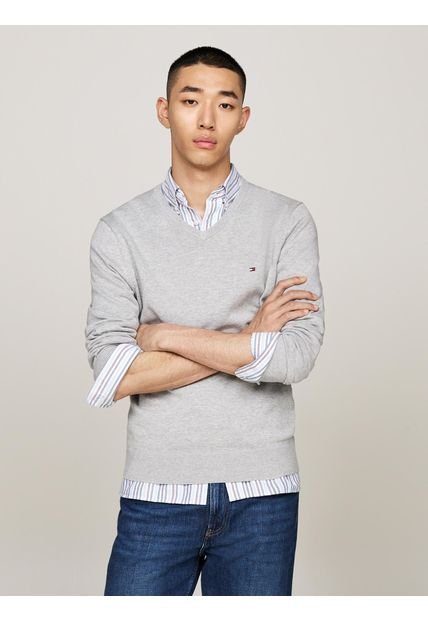 Saco Gris Tejido Essential De Cuello V Tommy Hilfiger