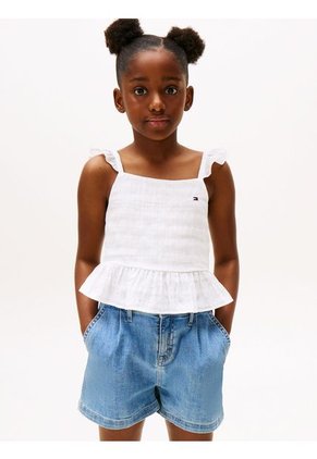 Top Blanco Texturizado Con Volantes Tommy Hilfiger