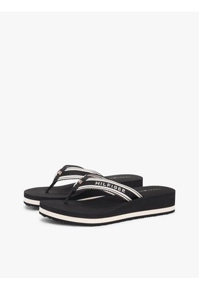 Sandalias Negro De Cuña Con Tira Trenzada Tommy Hilfiger