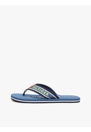 Sandalias Azul De Tiras De Textil Trenzado Con Logo Tommy Hilfiger