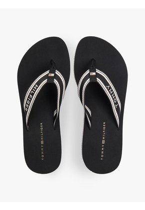 Sandalias Negro De Cuña Con Tira Trenzada Tommy Hilfiger