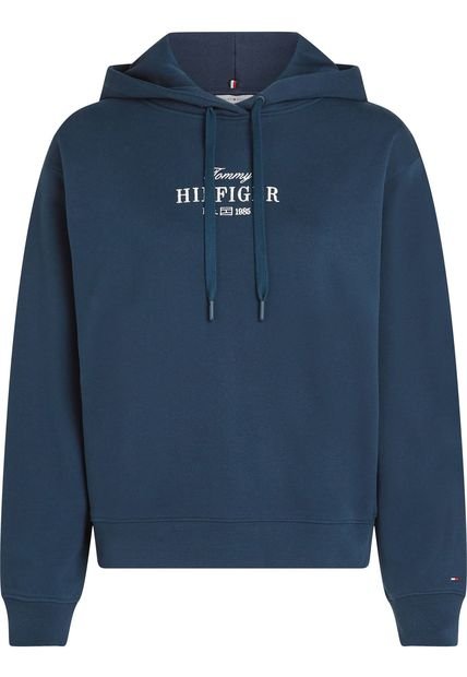 Saco Azul Con Capota Y Logo Bordado Tommy Hilfiger