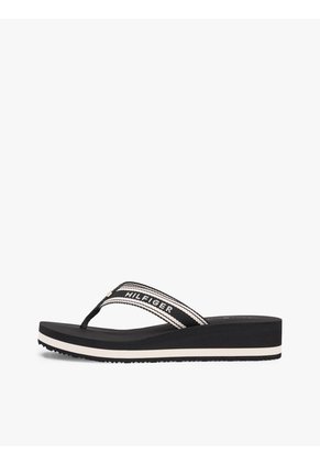 Sandalias Negro De Cuña Con Tira Trenzada Tommy Hilfiger