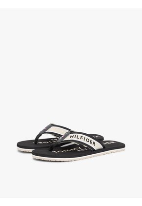 Sandalias Negro De Tiras De Textil Trenzado Con Logo Tommy Hilfiger