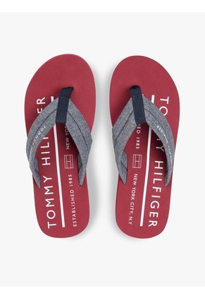 Sandalias Azul De Jacquard En Chambray De Puro Lino Tommy Hilfiger